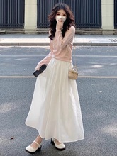 法式温柔风白色半身裙女春季新款气质收腰显瘦伞裙中长款A字裙子