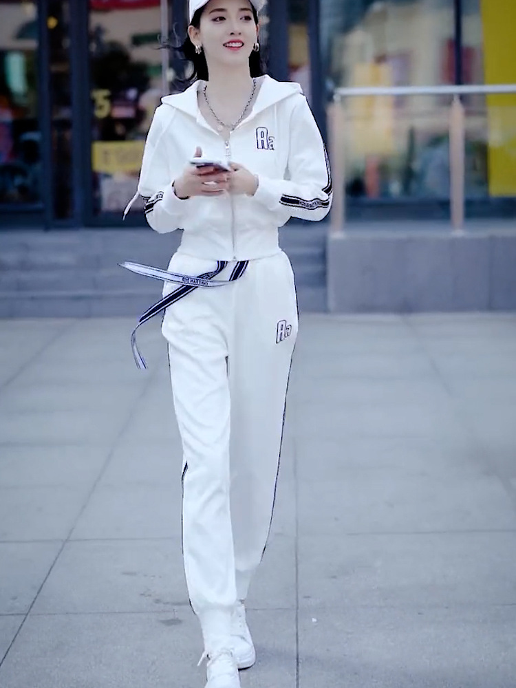 网红休闲运动服套装女2023新款春秋季时尚减龄女装洋气两件套连帽卫衣