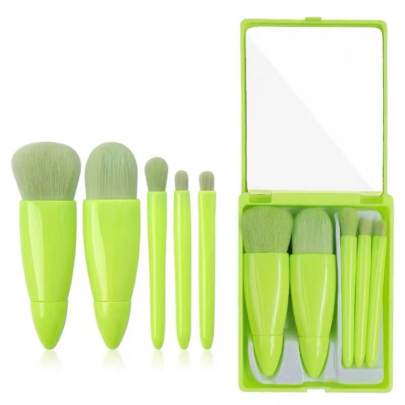 Portable Models 5 Makeup Brushes Set with Mirror Mini Multi-Functional Powder Brush Powder Foundation Brush Eye Shadow Brush Blending Brush