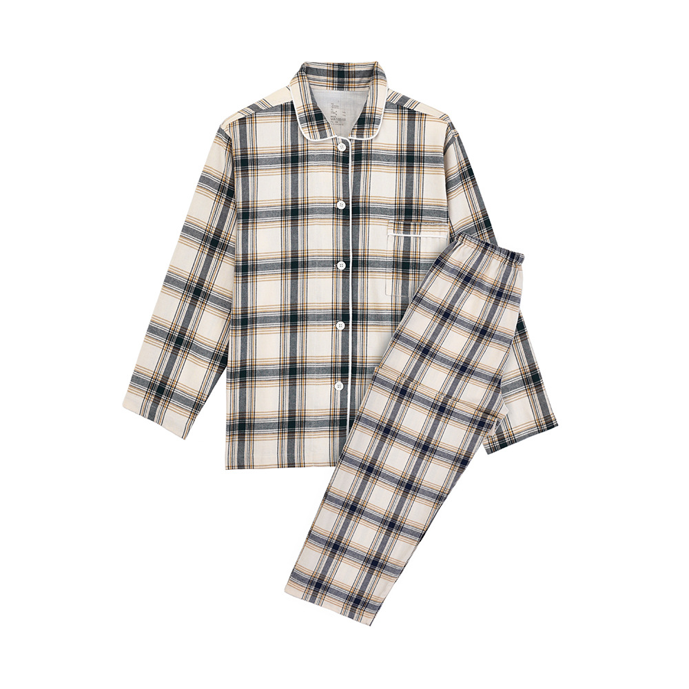 Cotton Flannel Pajamas Non-Printed No Side Seam Japanese High Quality Goods Home Wear Couple Suit 3