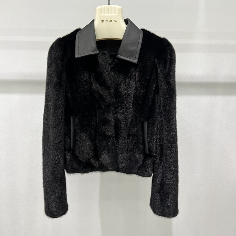 水貂毛皮草外套女2023新款毛毛外套宽松显瘦翻领短款貂皮大衣