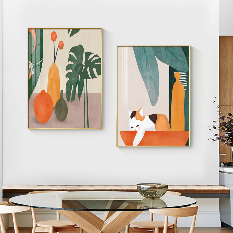 北欧ins风玄关装饰画油画餐厅壁画现代简约沙发走廊背景墙面挂画