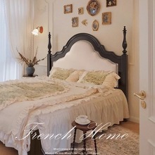 美式实木家具黑色1.8米主卧婚床软包双人储物床复古怀旧法式木床