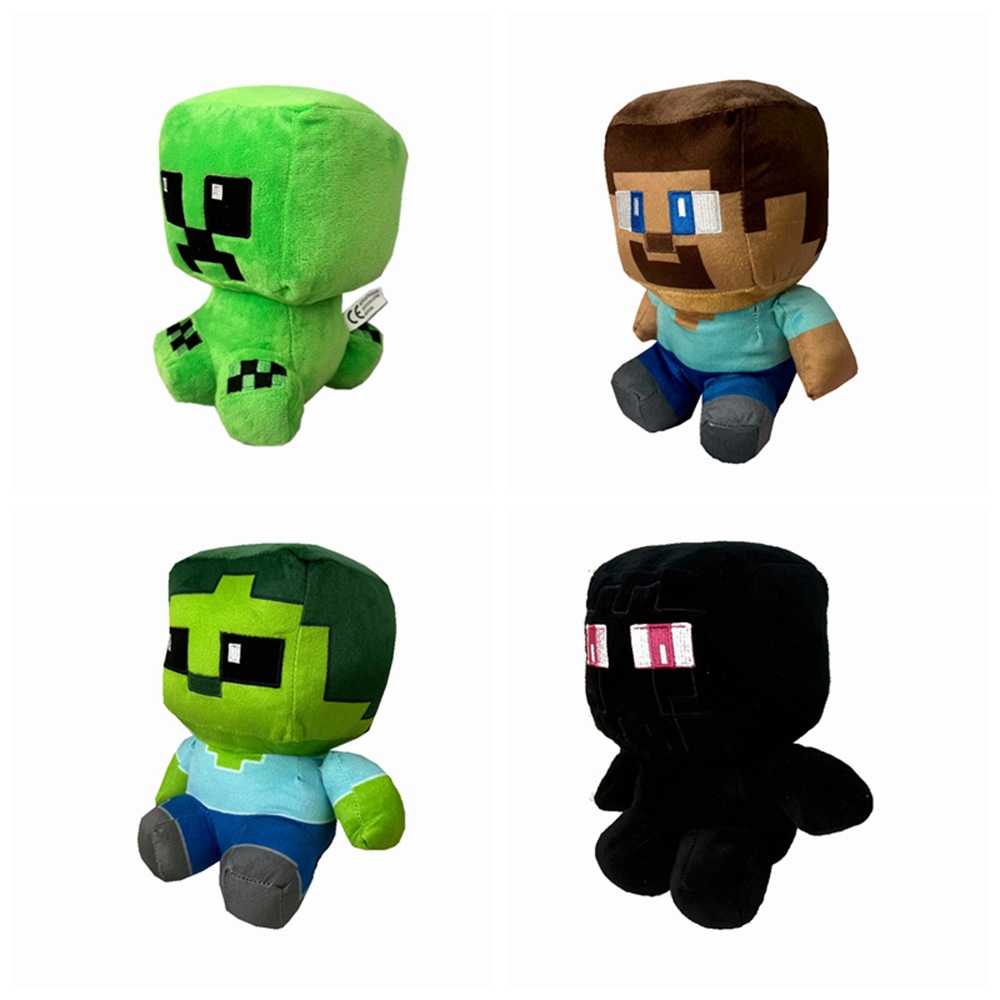 我的世界游戏毛绒公仔 现货苦力怕僵尸末影人方块坐姿娃娃抓机娃