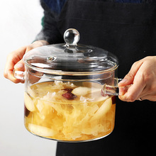现货销售可明火高硼硅透明玻璃煮汤锅带盖子泡面碗双耳煲粥炖锅