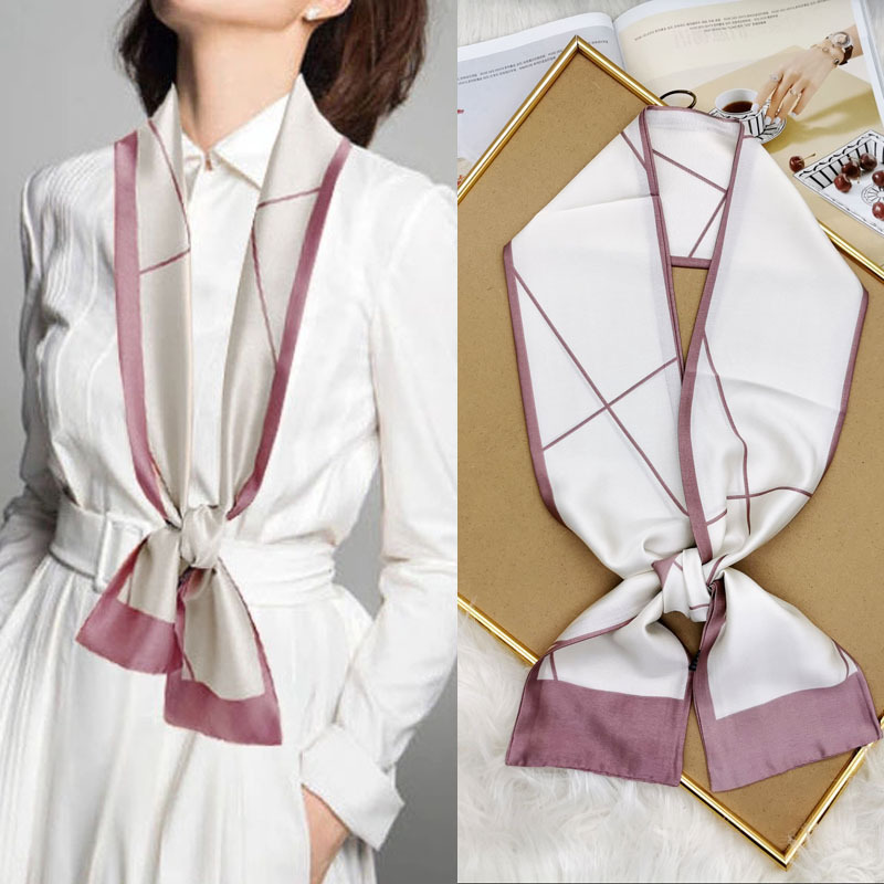 丝巾女士春秋夏季小长条领带薄纱巾搭配衬衫西装飘带豹纹装饰围巾