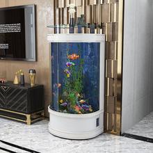 轻奢欧式半圆鱼缸客厅小型家用半圆形落地玻璃金鱼缸生态免换水