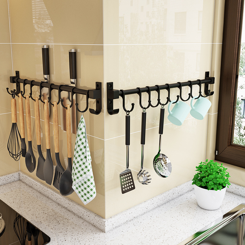 厨房挂钩排钩一排挂墙上置物锅铲勺子挂架收纳免打孔壁挂厨具用品