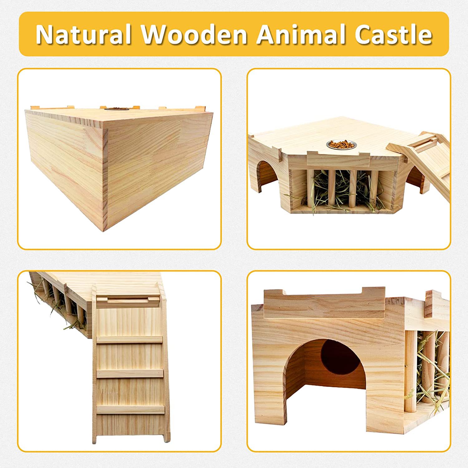 Hamster Wooden House Multi-Bedroom Flower Branch Mouse Two-Bedroom Rat's Nest Pet Mouse Supplies with Ladder Pet Bed