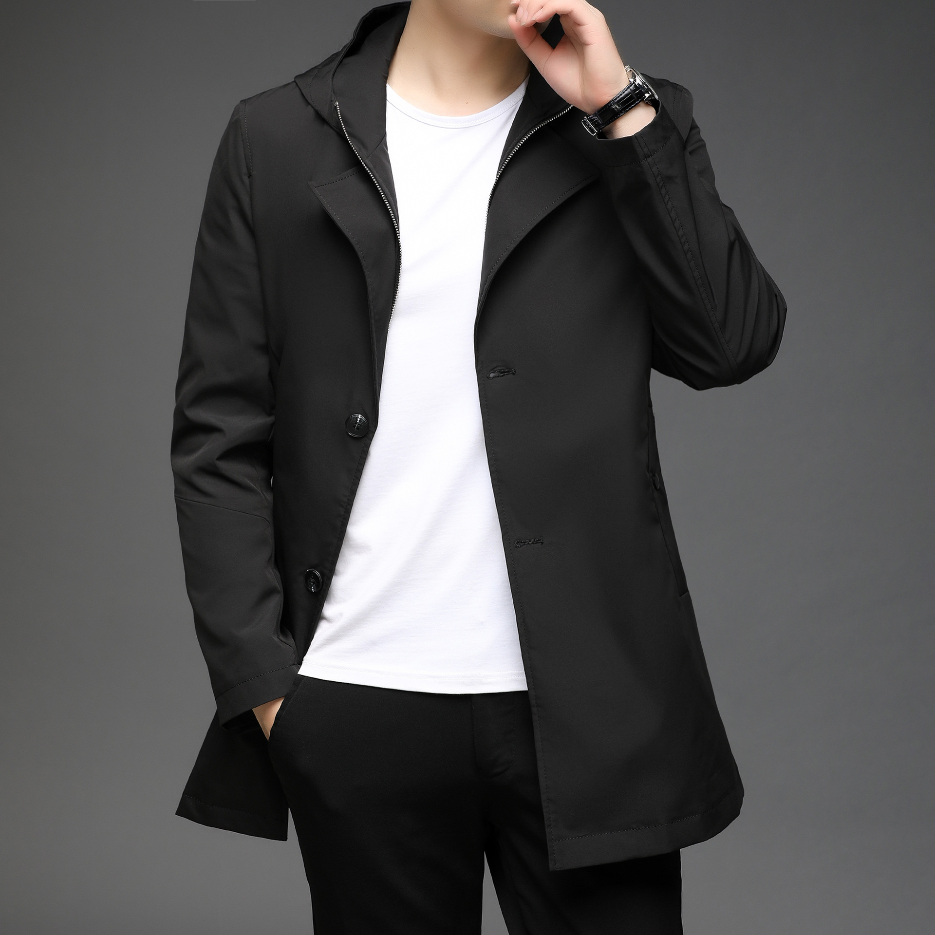 男士长款西服修身