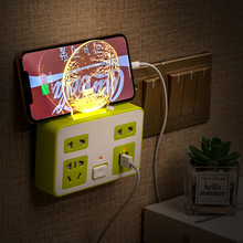 创意图案3D夜灯无线插座排插转换器USB充电家用一转多电源开关插
