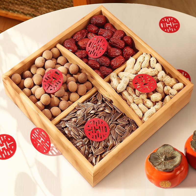 Chinese Style Four Palace Grid Dried Fruit Tray Creative Decoration Wedding Early Birth Son Compartment Fruit Plate Engagement Table Decoration Dim Sum Plate