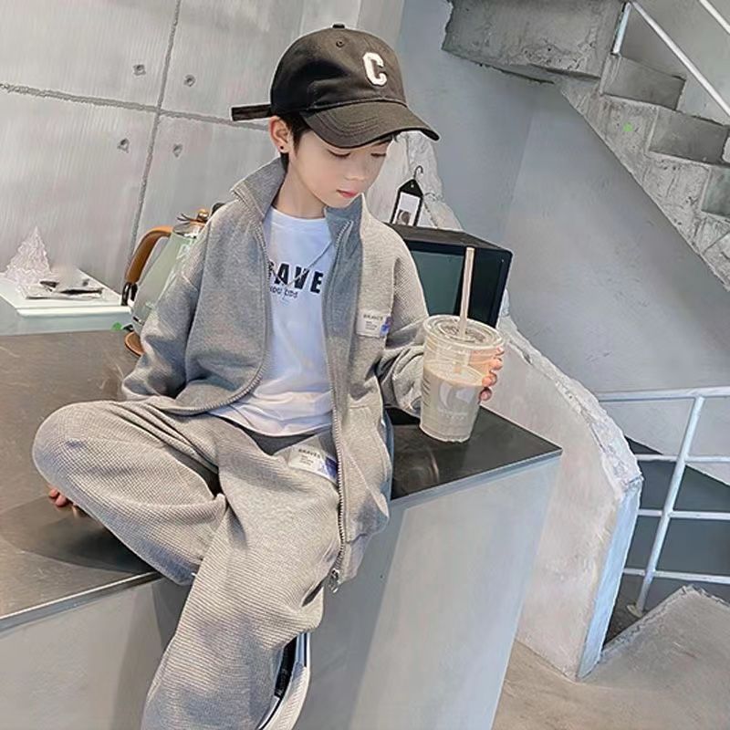 儿童装 男童秋装套装2023新款男孩帅气中大童春秋季拉链衫两件套