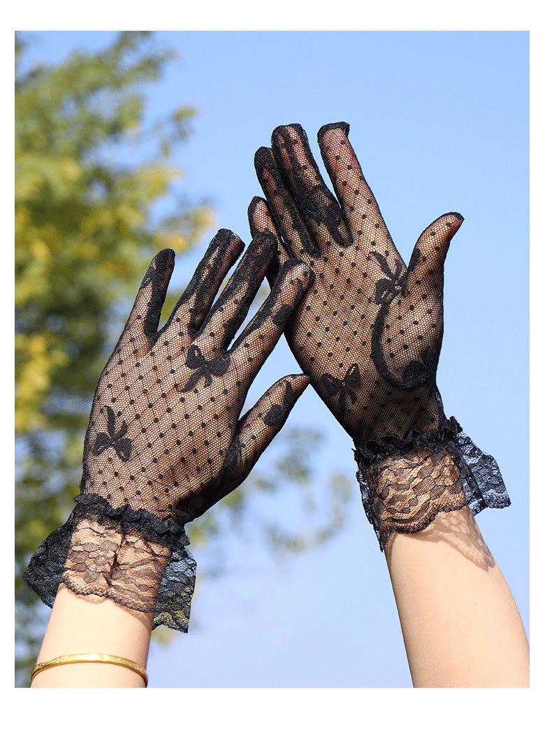 蕾丝手套女薄款复古性感黑白色镂空手袜优雅花边结婚表演出春秋季