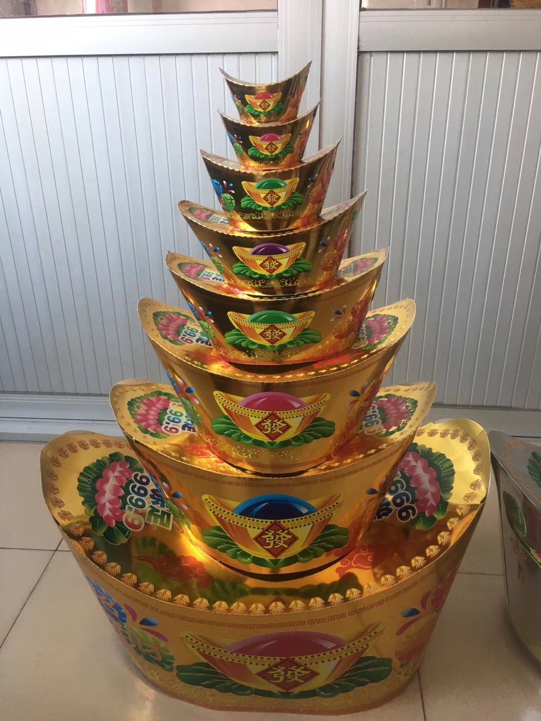 彩色元宝山金银八层山纸活纸扎祭祀殡葬用品雄县独特殡葬用品直销