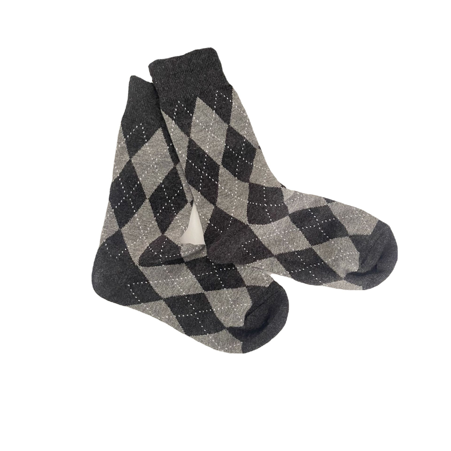 秋冬英伦风黑白菱格袜子女经典百搭菱形格子棉中短筒jk短袜ins