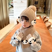 宝宝手套秋冬熊猫可爱超萌男孩毛线手套小童针织女孩保暖儿童手套