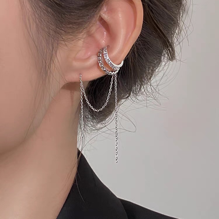 一款两戴流苏镶钻耳骨夹耳环精致百搭设计感耳钉时尚小众精灵耳女