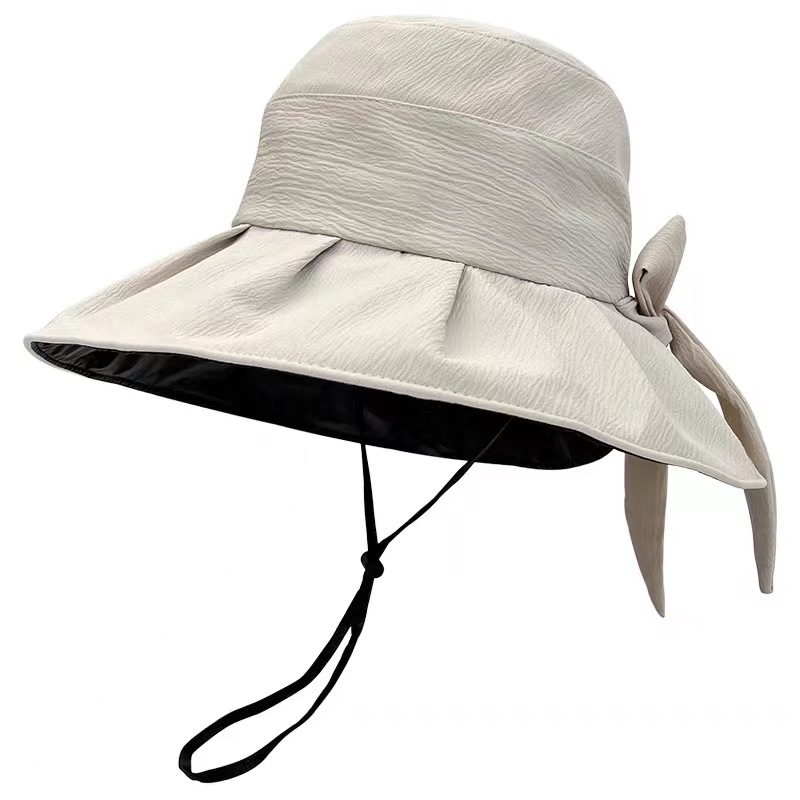 New Sun Hat Women's Summer Vinyl Uv Protection Bowknot Fisherman Hat Cover Face Big Brim Sun Hat