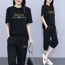 单件/套装 时尚运动女夏季2024新款韩版休闲七分裤短袖两件套女装