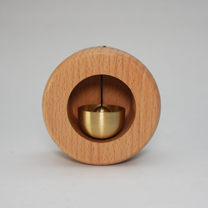 经典日式木质吸门式风铃榉木铜铃铛实木入户门挂饰圆形多巴胺门铃