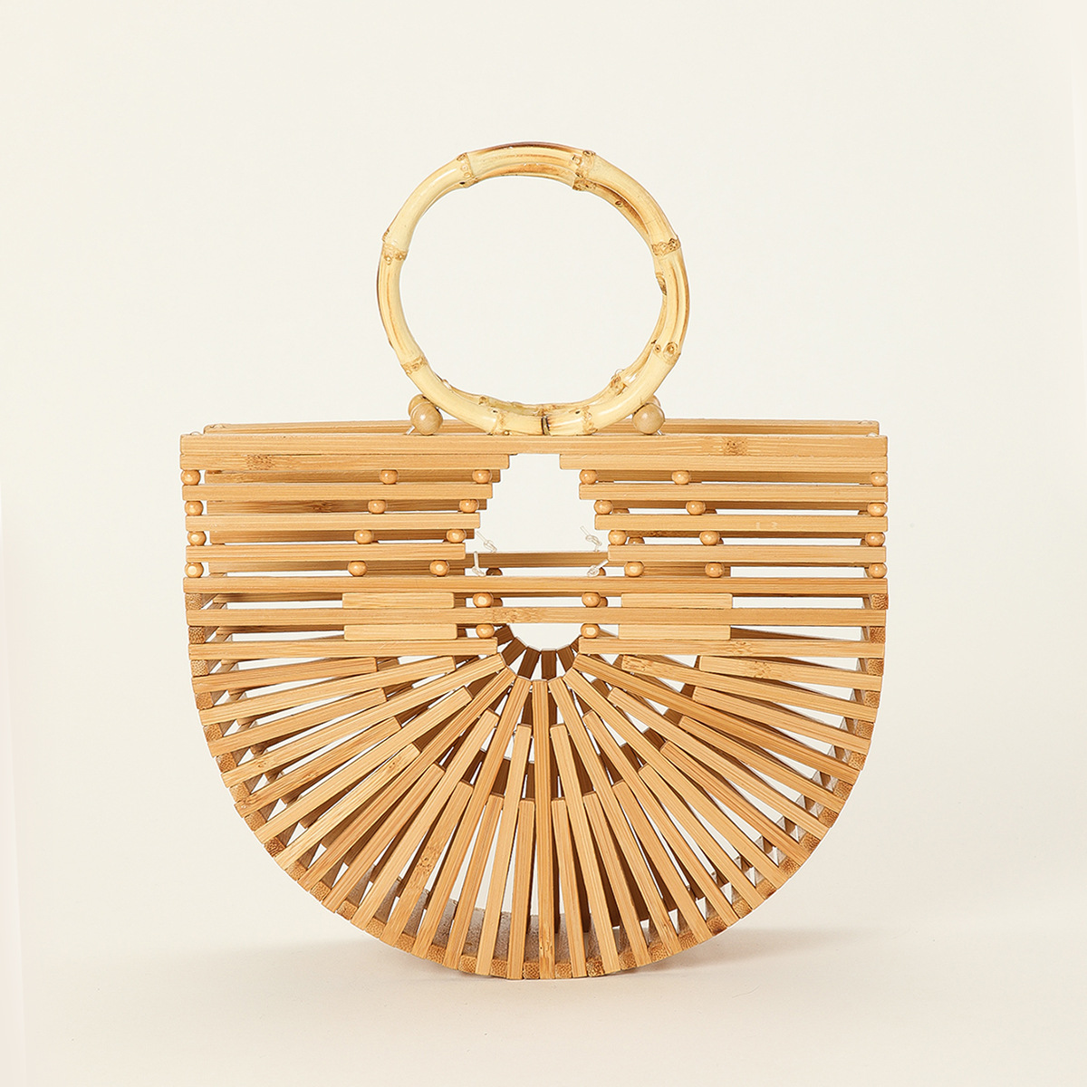 Cross-Border Ins Amazon Hot Semicircle Hollow Women's Niche Bamboo Hand-Woven Beach Bamboo Handbag