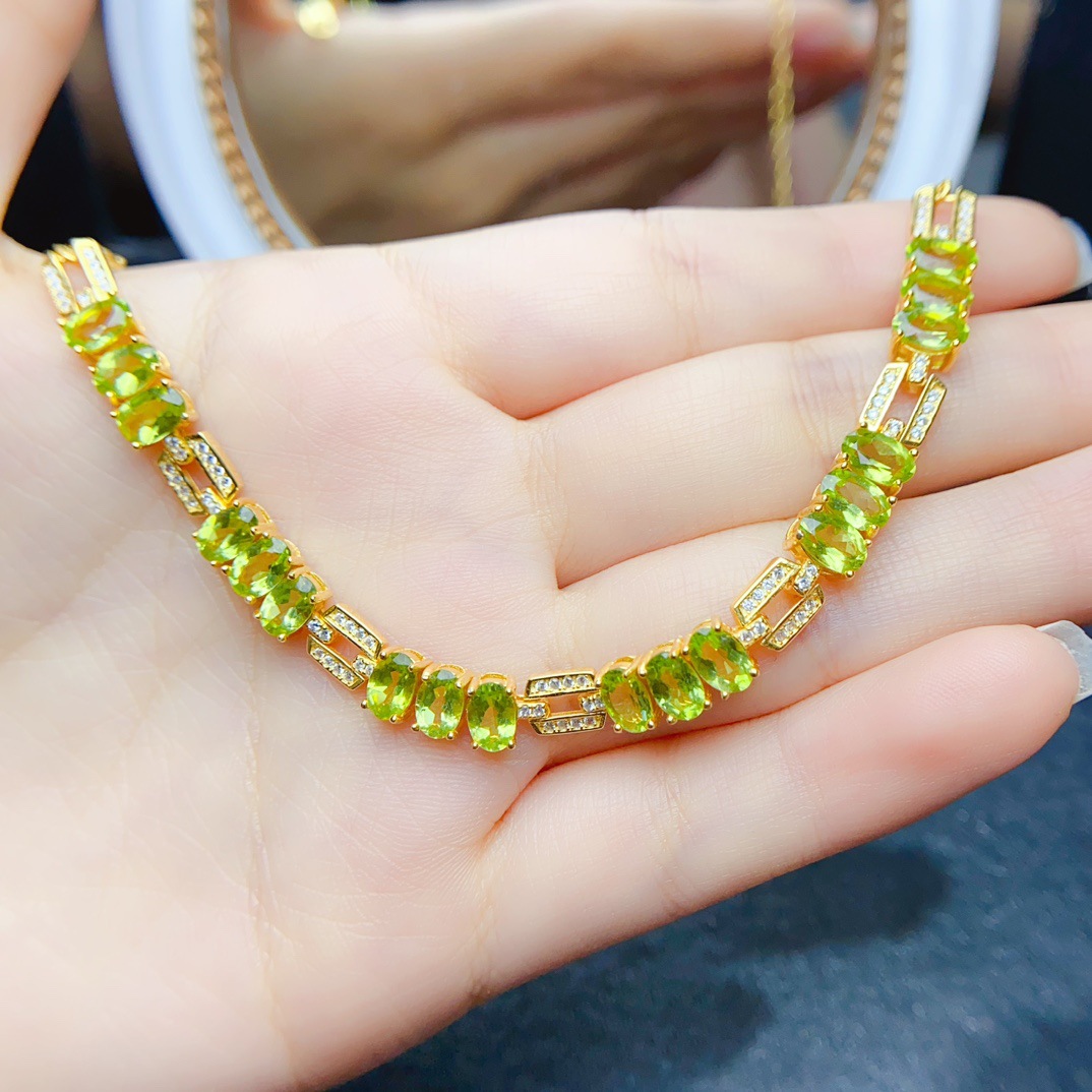 天然爆款橄榄石手链s925银女饰主石4*6热销跨境一件代发-阿里巴巴