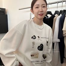 圆领卫衣女日系韩版上衣潮印花宽松休闲秋冬季新款长袖加绒加厚款