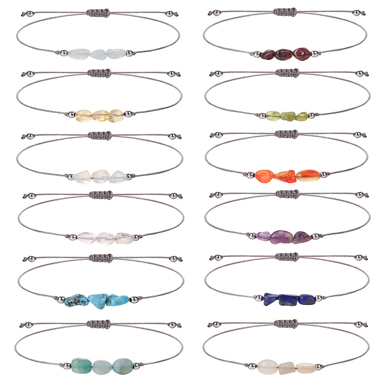 Cross-Border New Arrival Unshaped Stone Birthstone Bracelet Garnet Moonstone Olivine Random Stone Head Bracelet