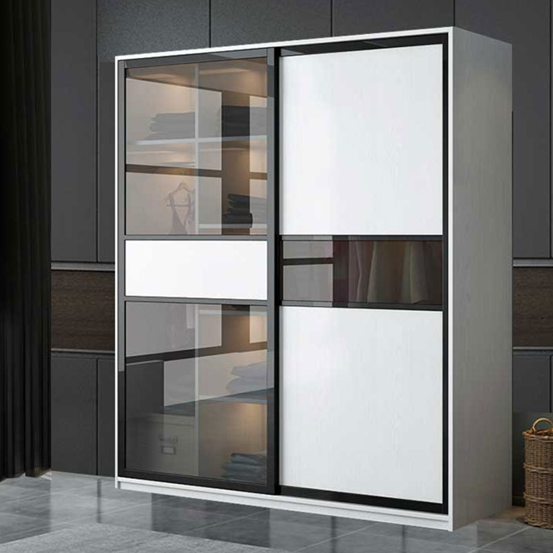 佛山厂家衣柜推拉门定制铝合金窄边框移门钢化玻璃推拉门衣帽间