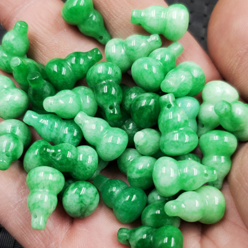 翡翠玉干青立体葫芦玉石挂件白底青小号葫芦手链项链佛珠配件吊坠