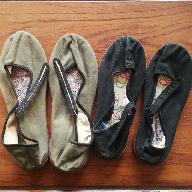 80年代农村手工纳千层底绣花老北京布鞋一字带圆口女士布鞋女童鞋