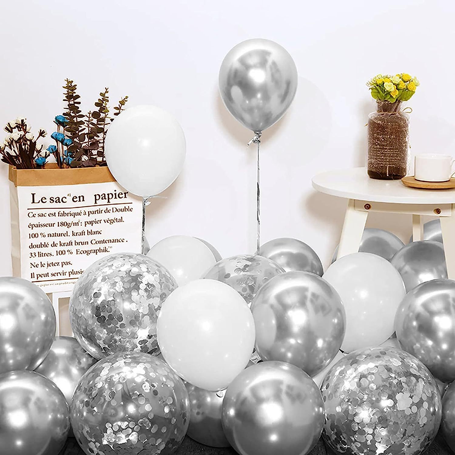 Amazon Cross-Border Rubber Balloons Set Silver Paillette Balloon Chain Package Birthday Wedding Balloon Scene Layout