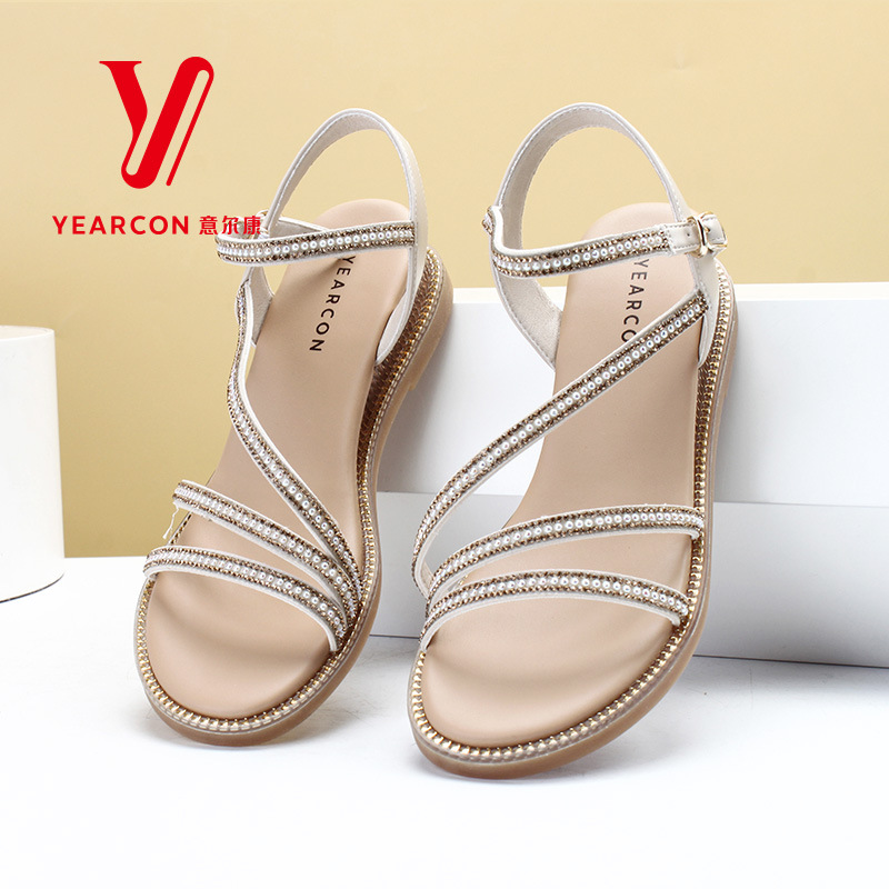 意尔康女凉鞋2022夏季新款2371al08125u时尚休闲女凉鞋亮晶晶凉鞋