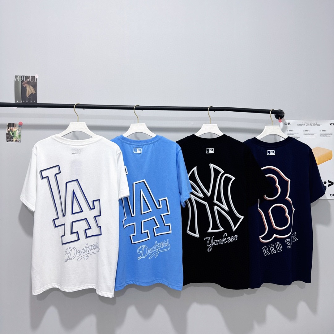 24夏新mlb镂空印花大标圆领套头高克重ny棉t恤衫男女情侣款短袖衫