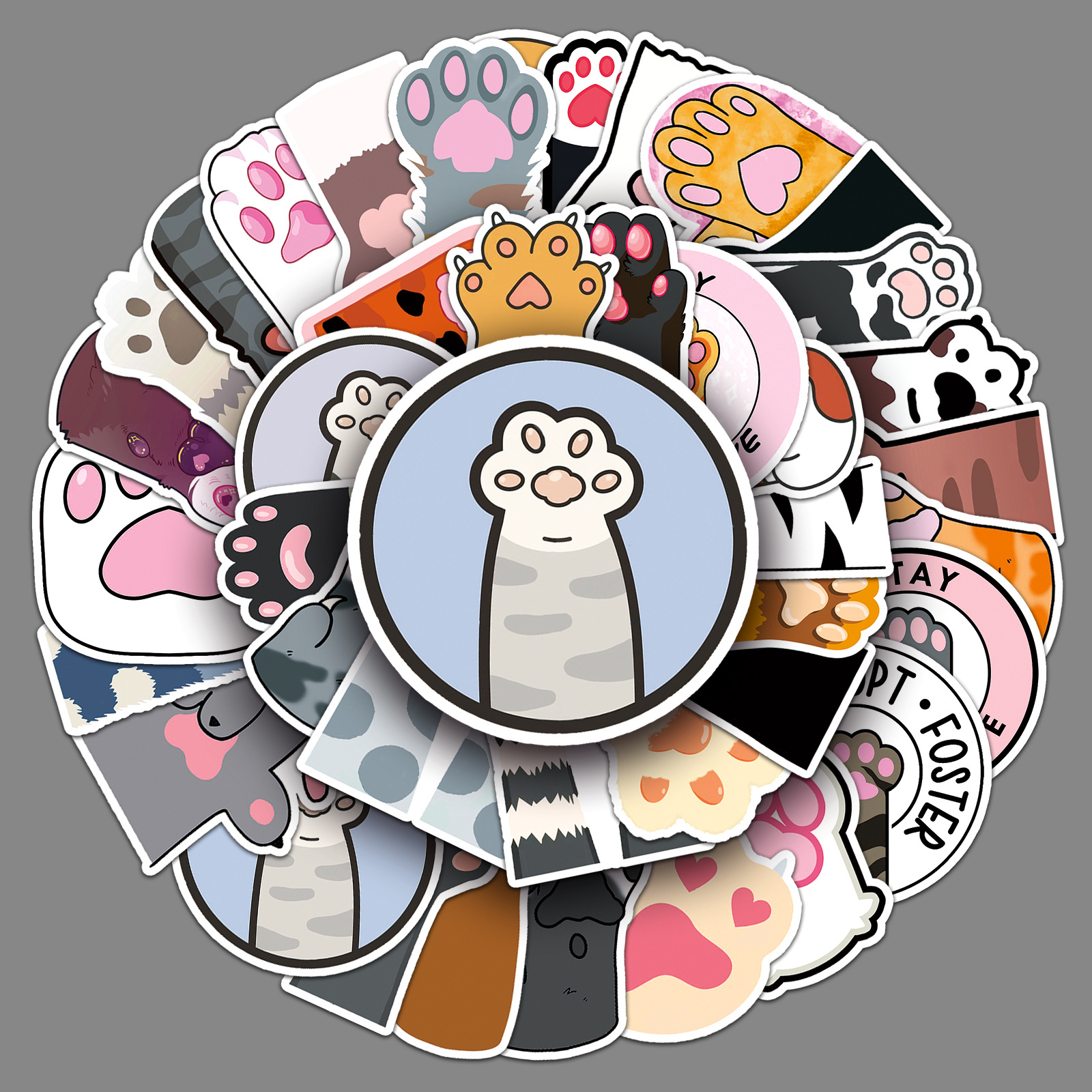 50张猫爪涂鸦贴纸跨境卡通可爱猫咪儿童贴纸装饰手机壳行李箱贴纸