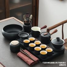 茶壶盖碗茶具办公套装家用禅功夫粗陶瓷风茶盘黑陶泡茶功夫茶整套