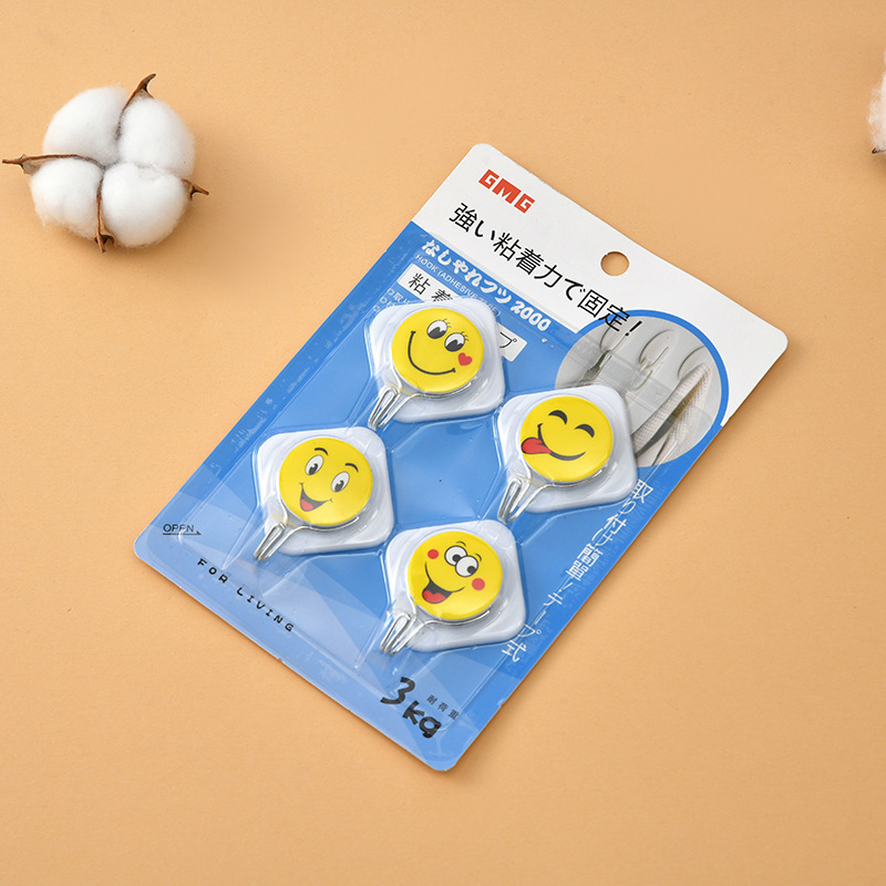 Customized Smiley Face Sticky Hook Wholesale Multi-Functional Simple Self-Adhesive Hook Kitchen Bathroom Door Nail-Free Hook