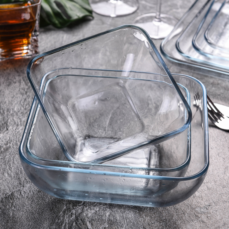 Transparent Tempered Glass Bowl Soup Bowl Dessert Bowl Fruit Salad Bowl Tableware Anti-Drop and Heat-Resistant