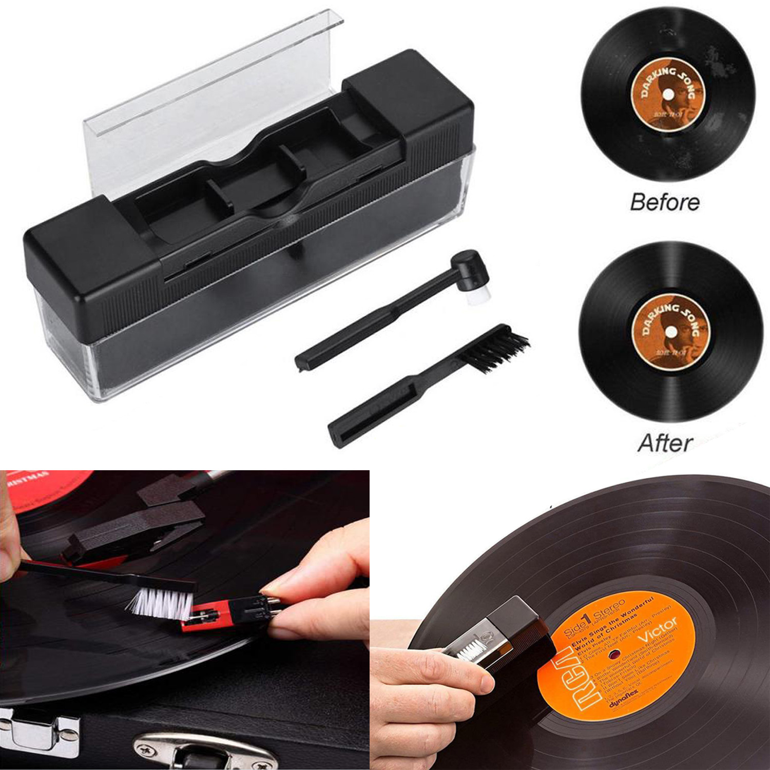 黑胶唱机清洁刷 DJ唱机设备配件黑胶除尘刷套装 唱机护理清洁工具