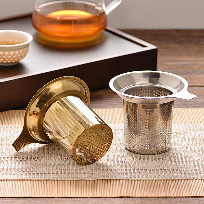 源头厂家304不锈钢茶漏 连把茶叶过滤器蚀刻网 马克杯斜口滤茶器