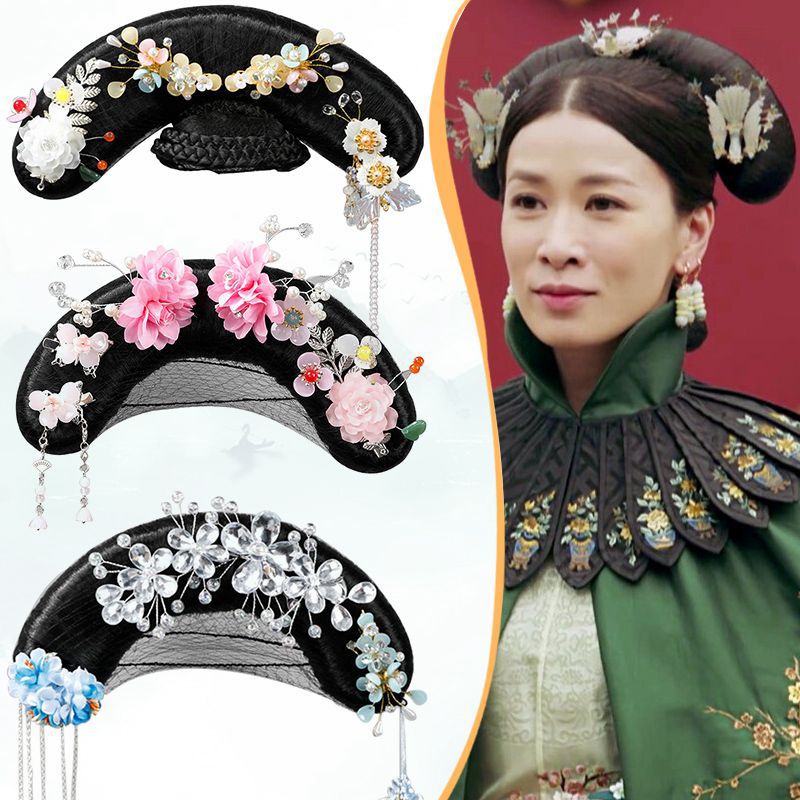 皇后旗头帽子古风假发高温宫廷宫女清朝贵妃皇后复古造型头饰品