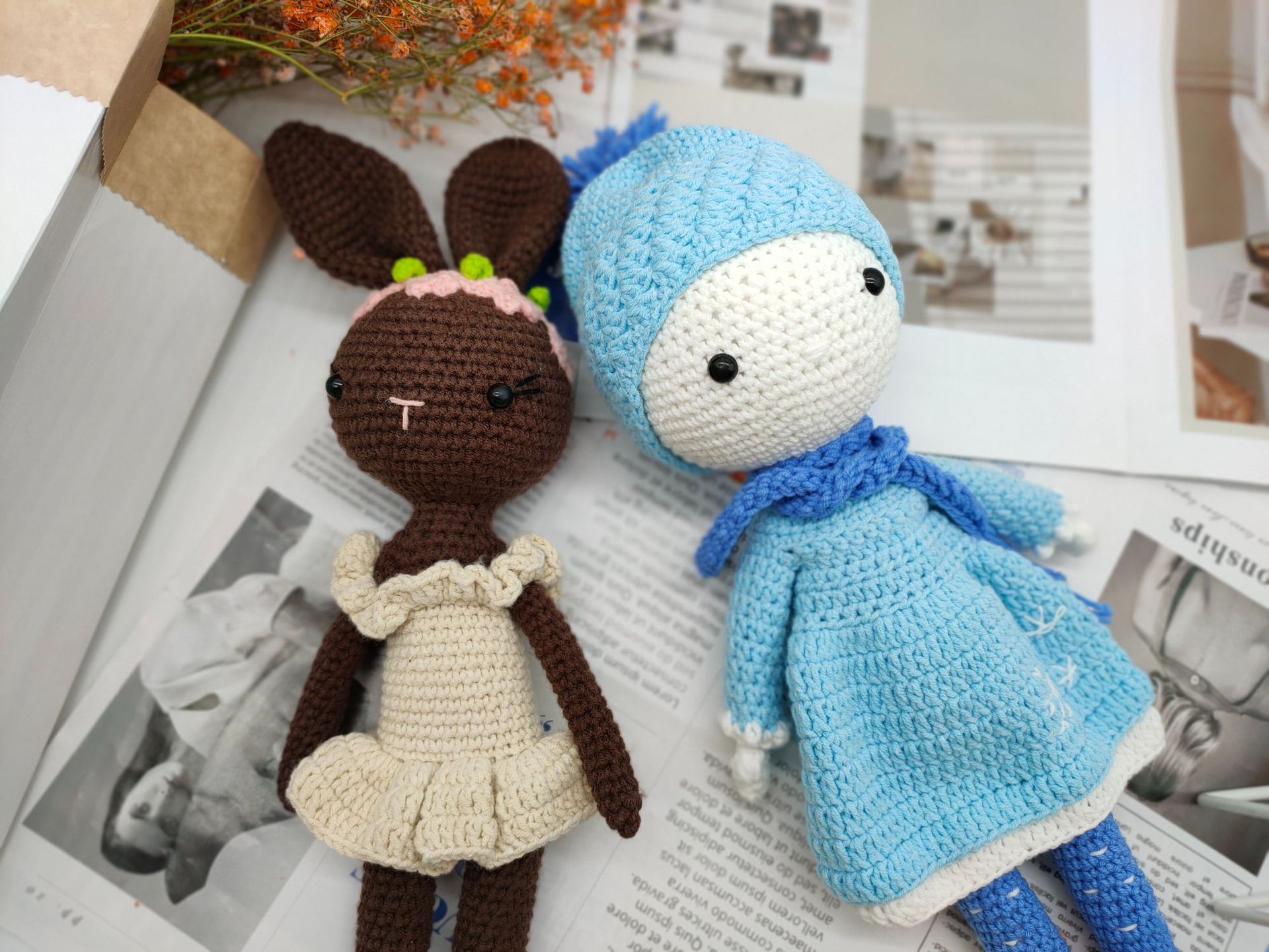 外贸新品针织兔子 毛线公仔针织玩偶女孩公仔儿童礼物 圣诞节兔子