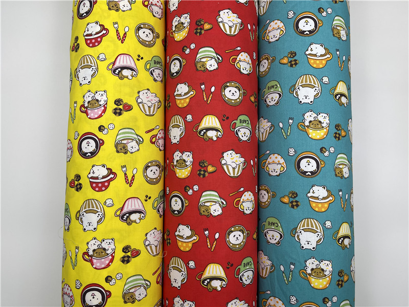 日式茶杯熊 纯棉斜纹布料 全棉卡通床品手工包包棉服里布面料