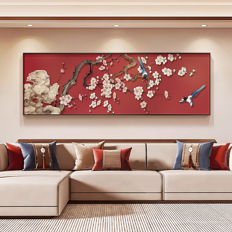 2025新款喜上眉梢客厅装饰画新中式寓意好沙发背景墙挂画花鸟壁画