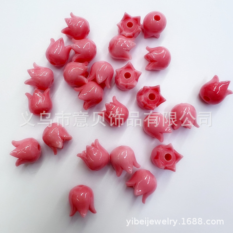 Synthetic Pink Pressed Scattered Beads Rose Camellia Tulip Orchid Shell Embossed DIY Ornament Bracelet Necklace Accessories