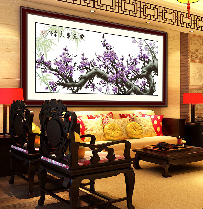 印布紫气东来十字绣梅开五福红梅报春图梅花客厅有钻石画