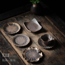 中式陶瓷茶杯垫复古粗陶杯垫隔热垫杯托茶托功夫茶具茶道零配