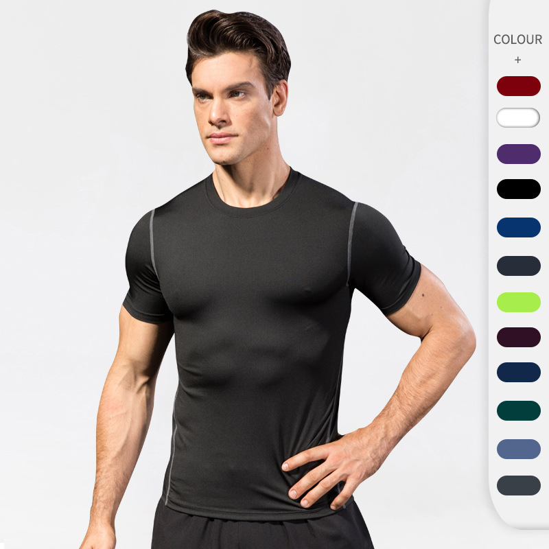 Men's Tight Training Workout Clothes Running Short Sleeve Sportswear Amazon Stretch Quick Drying Clothes T-shirt 1003