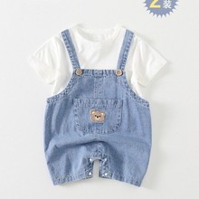 宝宝夏装套装0一3岁婴儿衣服夏季薄款T恤牛仔背带裤连体衣两件套2